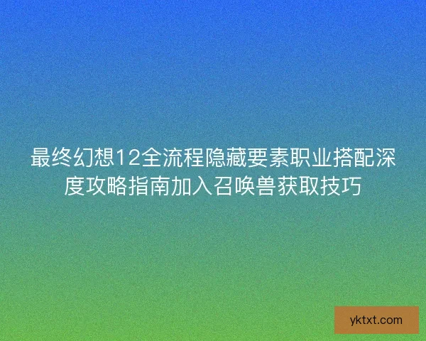 最终幻想12全流程隐藏要素职业搭配深度攻略指南加入召唤兽获取技巧